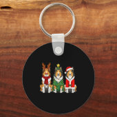 Retro Christmas Rough Collie Santa Reindeer Dog Lo キーホルダー (正面)