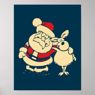 Retro Christmas Santa and his Reindeer Buddy ポスター