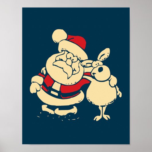 Retro Christmas Santa and his Reindeer Buddy ポスター (正面)