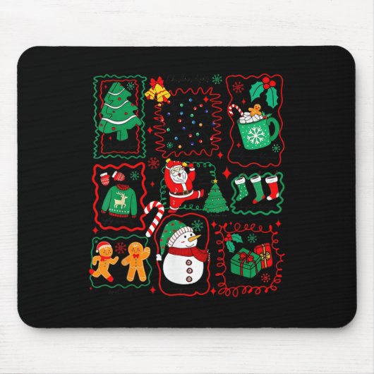 Retro Christmas Santa Claus Cocoa Xmas Tree Snowma マウスパッド (正面)