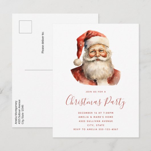 Retro Christmas Santa Claus Party インビテーションポストカード (正面/裏面)