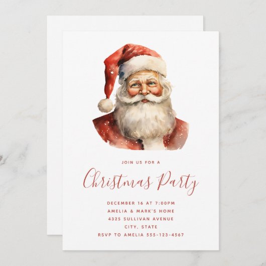 Retro Christmas Santa Claus Party 招待状 (正面/裏面)