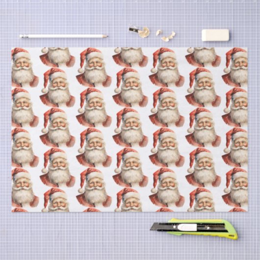 Retro Christmas Santa Claus Pattern 薄葉紙 (クラフト)