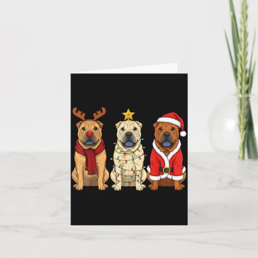 Retro Christmas Shar Pei Santa Reindeer Dog Lover  カード (正面)