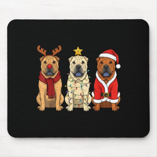 Retro Christmas Shar Pei Santa Reindeer Dog Lover  マウスパッド (正面)