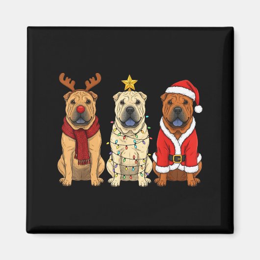 Retro Christmas Shar Pei Santa Reindeer Dog Lover  マグネット (正面)