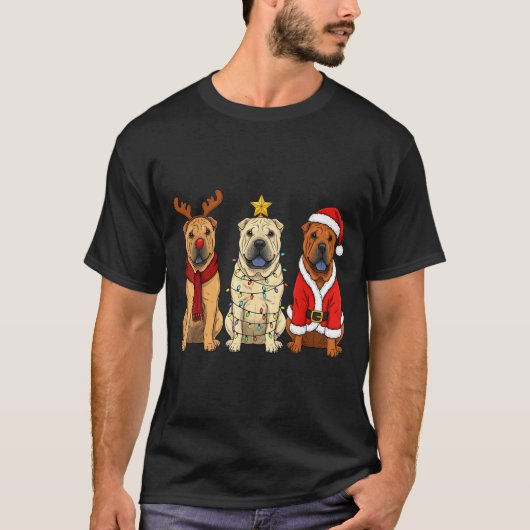Retro Christmas Shar Pei Santa Reindeer Dog Lover Tシャツ (正面)