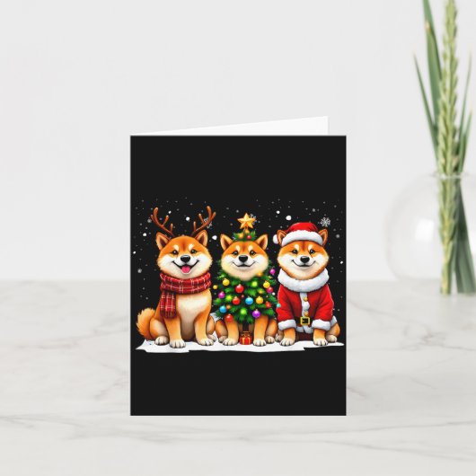Retro Christmas Shiba Inu Santa Reindeer Dog Lover カード (正面)