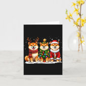 Retro Christmas Shiba Inu Santa Reindeer Dog Lover カード (黄色い花)