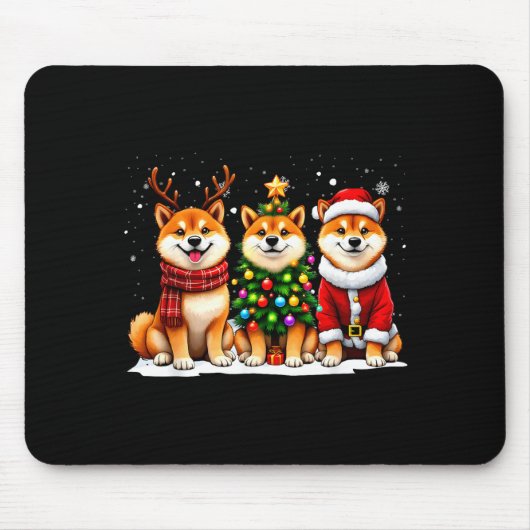 Retro Christmas Shiba Inu Santa Reindeer Dog Lover マウスパッド (正面)