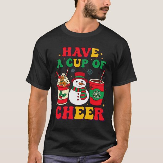 Retro Christmas Snowman Gingerbread Hot Chocolate Tシャツ (正面)