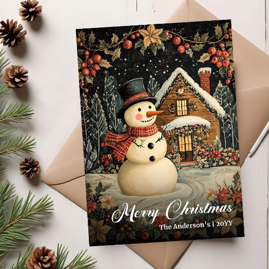Retro Christmas Snowman Printable Greeting Card シーズンカード