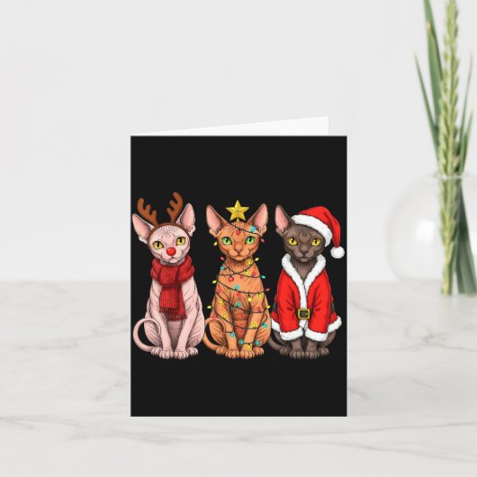 Retro Christmas Sphynx Cat Santa Reindeer  カード (正面)