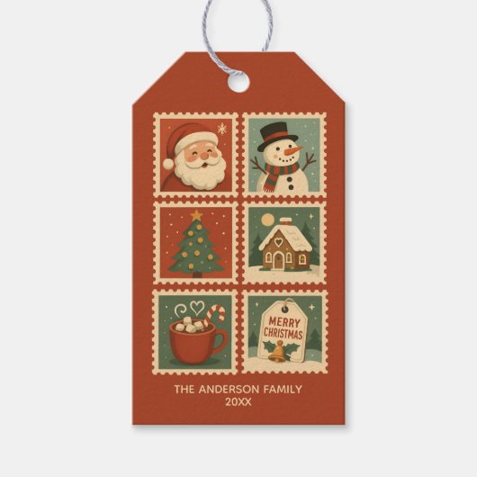 Retro Christmas Stamp Collage ギフトタグ (正面)