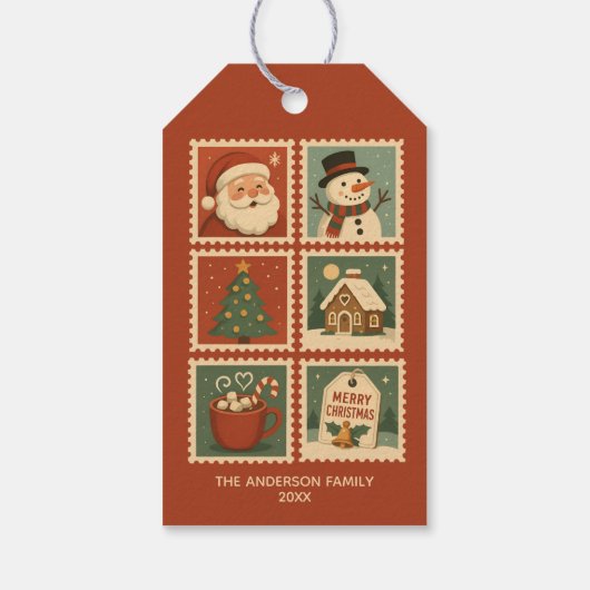 Retro Christmas Stamp Collage ギフトタグ (裏面)