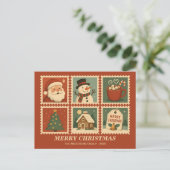 Retro Christmas Stamp Collage シーズンポストカード (スタンド正面)