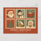 Retro Christmas Stamp Collage シーズンポストカード (正面)