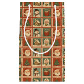 Retro Christmas Stamp Collage スモールペーパーバッグ (正面)