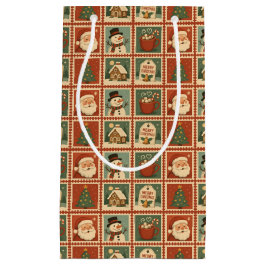 Retro Christmas Stamp Collage スモールペーパーバッグ