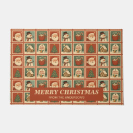 Retro Christmas Stamp Collage Personalized ドアマット