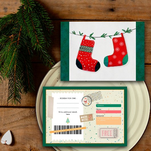 Retro Christmas Stocking Family Xmas Gift Coupon