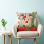 Retro Christmas Stripe Pattern & Reindeer Custom クッション (椅子)