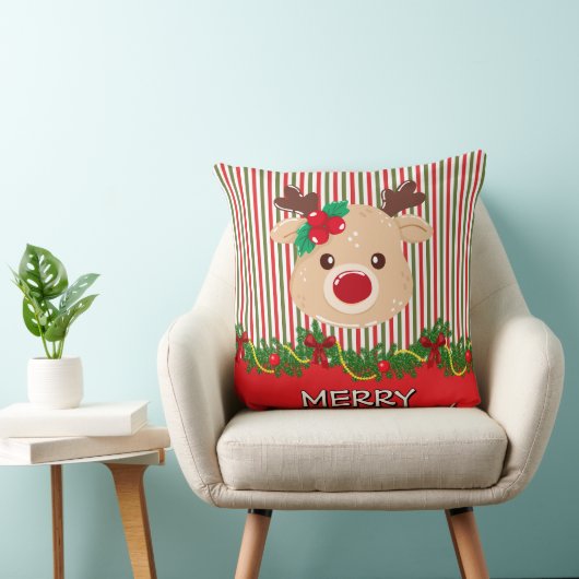 Retro Christmas Stripe Pattern & Reindeer Custom クッション (椅子)