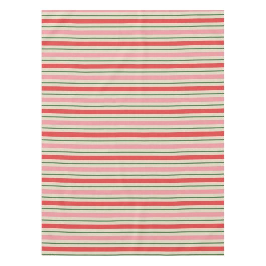 Retro Christmas Stripes Pattern Pink Red Green テーブルクロス (正面)