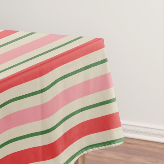 Retro Christmas Stripes Pattern Pink Red Green テーブルクロス (インサイチュ)