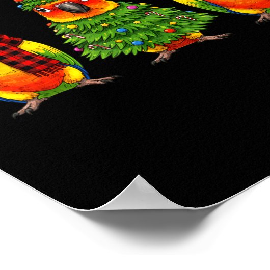 Retro Christmas Sun Conure Parrot Santa Reindeer  ポスター (角)