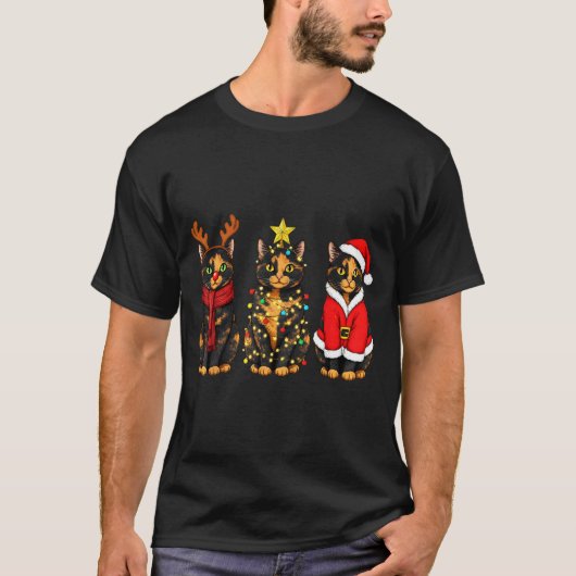 Retro Christmas Tortoiseshell Cat Santa Reindeer  Tシャツ (正面)