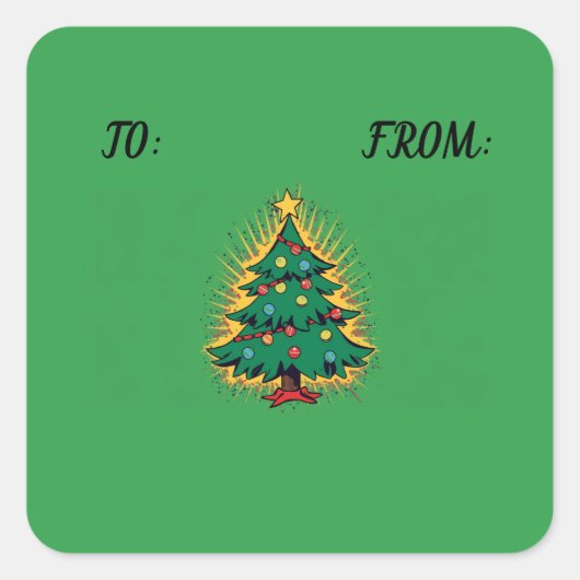 Retro Christmas tree スクエアシール (正面)