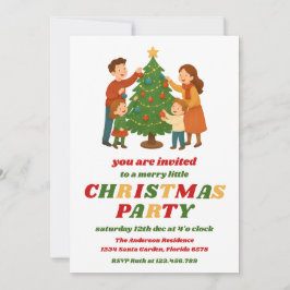 Retro Christmas Tree Editable Holiday Party 招待状