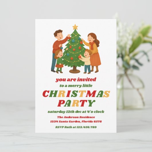 Retro Christmas Tree Editable Holiday Party 招待状 (スタンド正面)