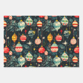 Retro Christmas Tree Ornaments ラッピングペーパーシート (正面2)