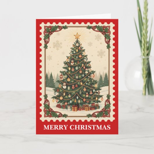 Retro Christmas Tree Postage Stamp シーズンカード (正面)