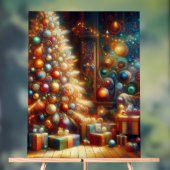 Retro Christmas Tree With Presents Underneath Wall アクリルサイン (ニュートラル)