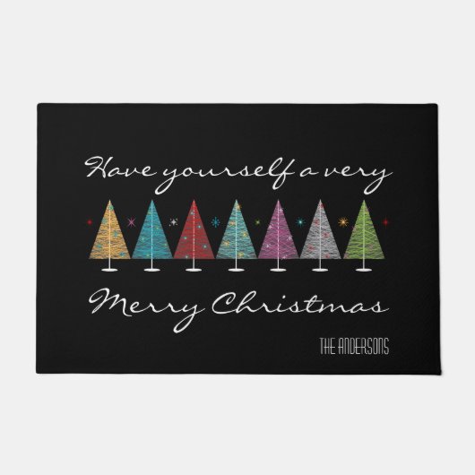 Retro Christmas Trees ドアマット (正面)