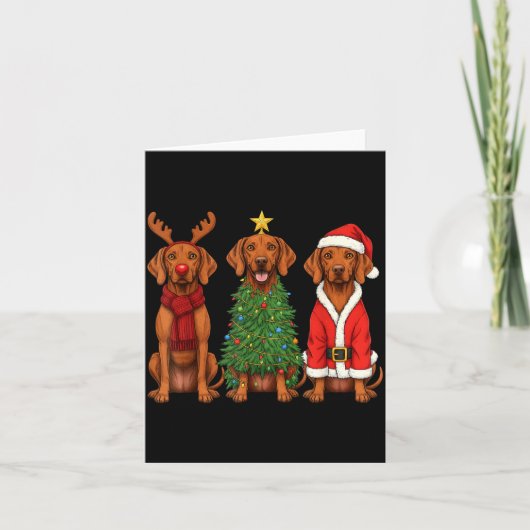Retro Christmas Vizsla Santa Reindeer Dog Lover カード (正面)
