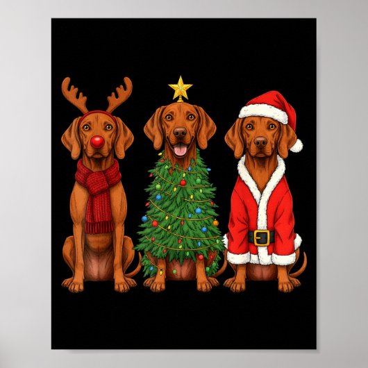 Retro Christmas Vizsla Santa Reindeer Dog Lover ポスター (正面)