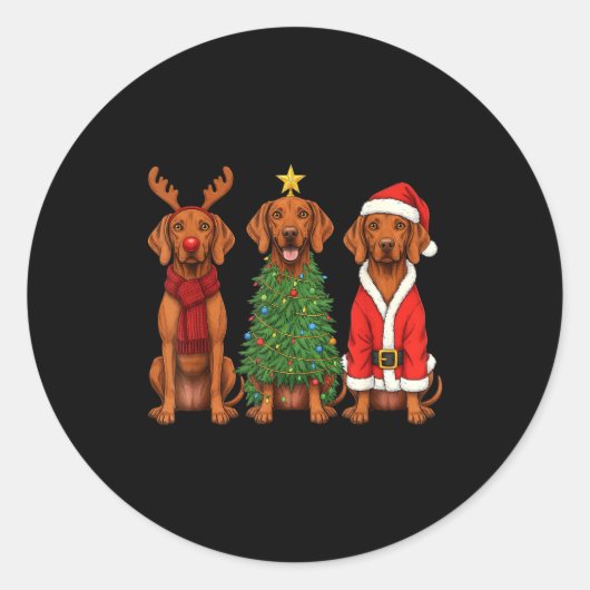 Retro Christmas Vizsla Santa Reindeer Dog Lover  ラウンドシール (正面)