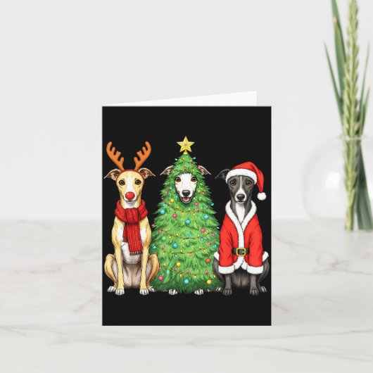 Retro Christmas Whippet Santa Reindeer Dog Lover  カード (正面)