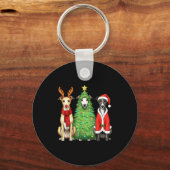 Retro Christmas Whippet Santa Reindeer Dog Lover  キーホルダー (正面)