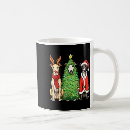 Retro Christmas Whippet Santa Reindeer Dog Lover コーヒーマグカップ (右)