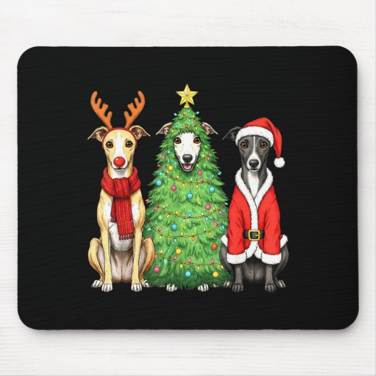 Retro Christmas Whippet Santa Reindeer Dog Lover  マウスパッド (正面)