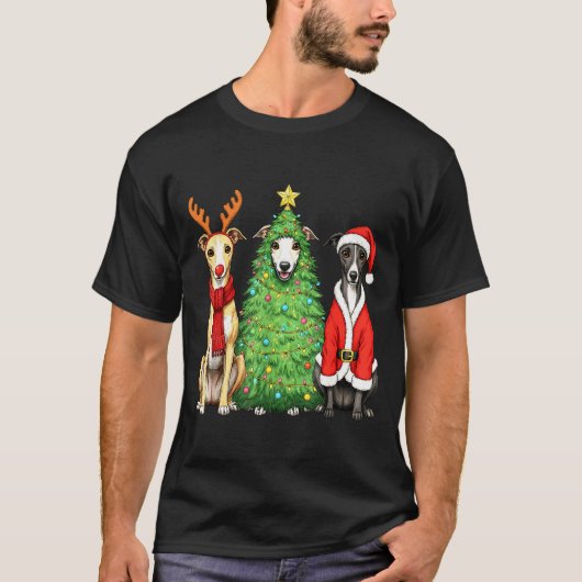 Retro Christmas Whippet Santa Reindeer Dog Lover  Tシャツ (正面)