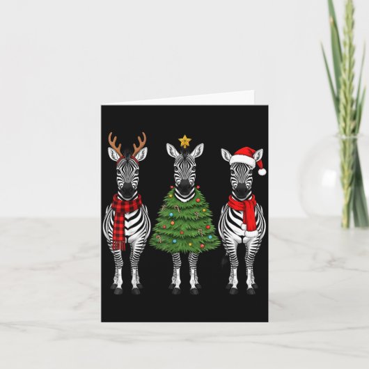 Retro Christmas Zebra Santa Reindeer Safari Animal カード (正面)