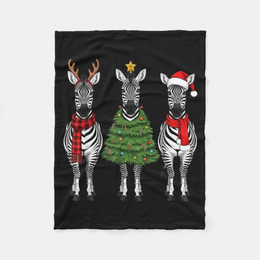 Retro Christmas Zebra Santa Reindeer Safari Animal フリースブランケット (正面)