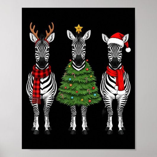 Retro Christmas Zebra Santa Reindeer Safari Animal ポスター (正面)
