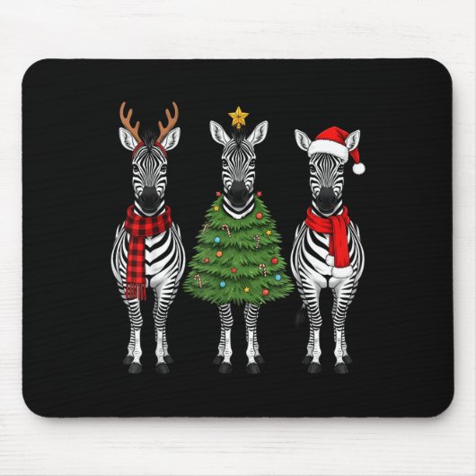 Retro Christmas Zebra Santa Reindeer Safari Animal マウスパッド (正面)